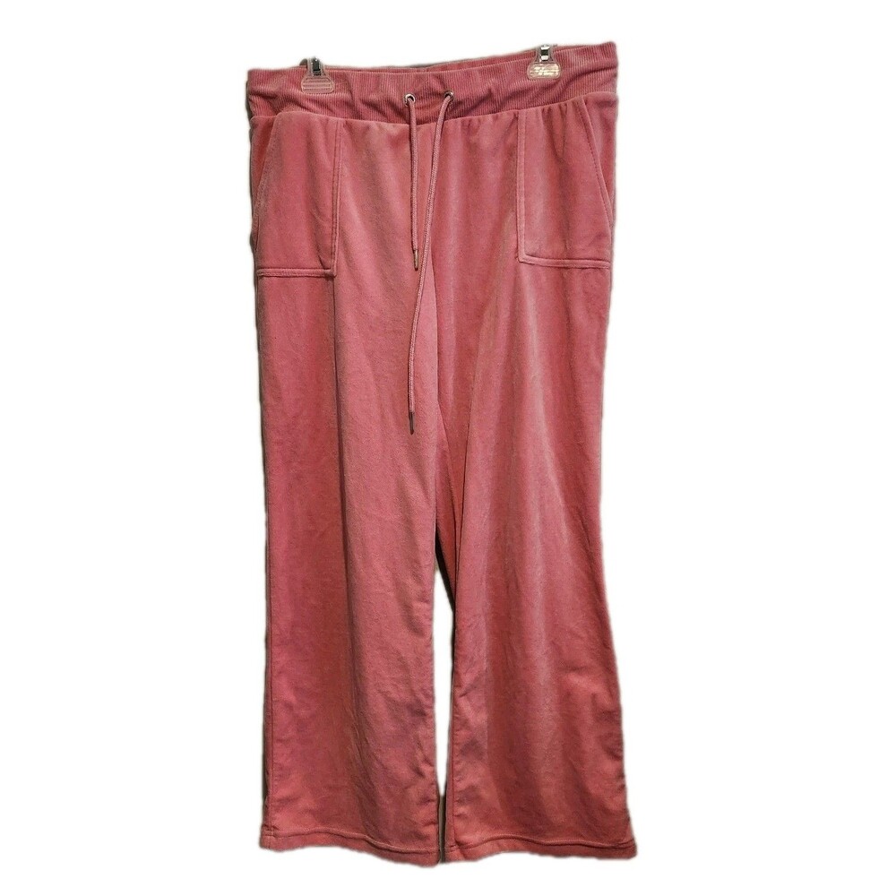 BEBE Bling Velour Y2K Rhinestone Logo Flare Track Pants Pink Size XL